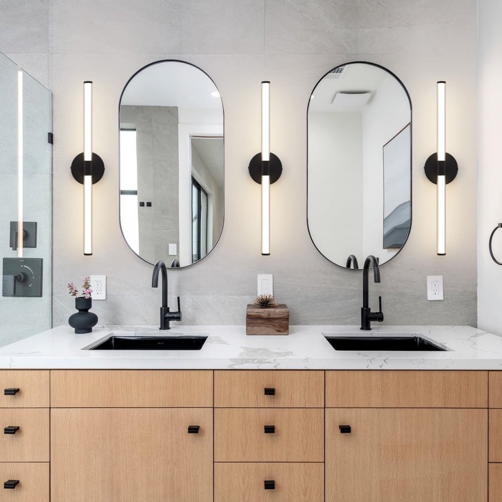 Deyidn 24 Inch Black LED Bathroom Wall Sconce, 20W Dimmable Mirror Light with 360° Illumination, for Bathroom Mirror, Makeup Vanity