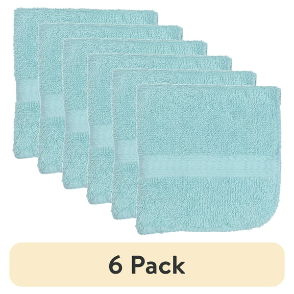 (6 pack) Mainstays Basic Washcloth, Soft 100% Cotton and Highly Absorbent Washcloth, Aqua