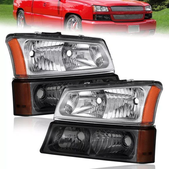 Pre-Owned 2X Headlights w/ Bumper Light for 03-06 Chevrolet Avalanche Silverado 1500 2500