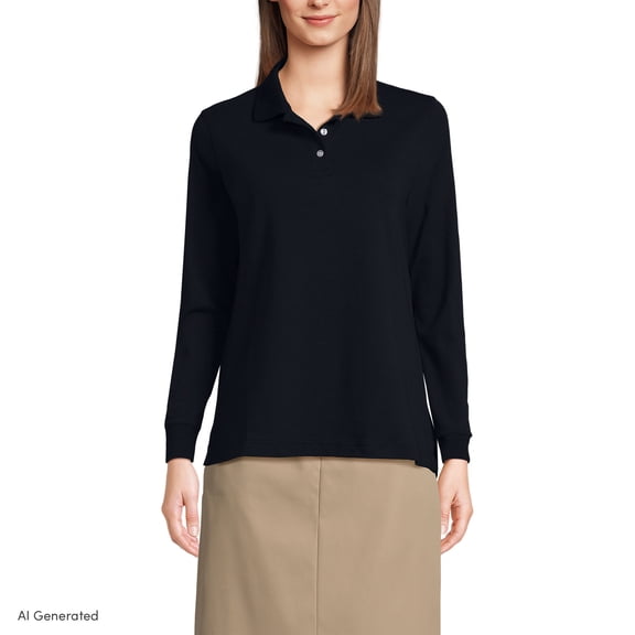Lands' End Women's Long Sleeve Interlock Polo Shirt