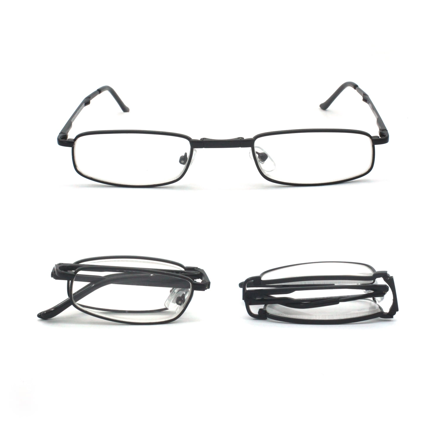EYEZOOM 3 Pack Unisex Compact Metal Folding Reading Glasses with Black Case, Black Frame, +1.25