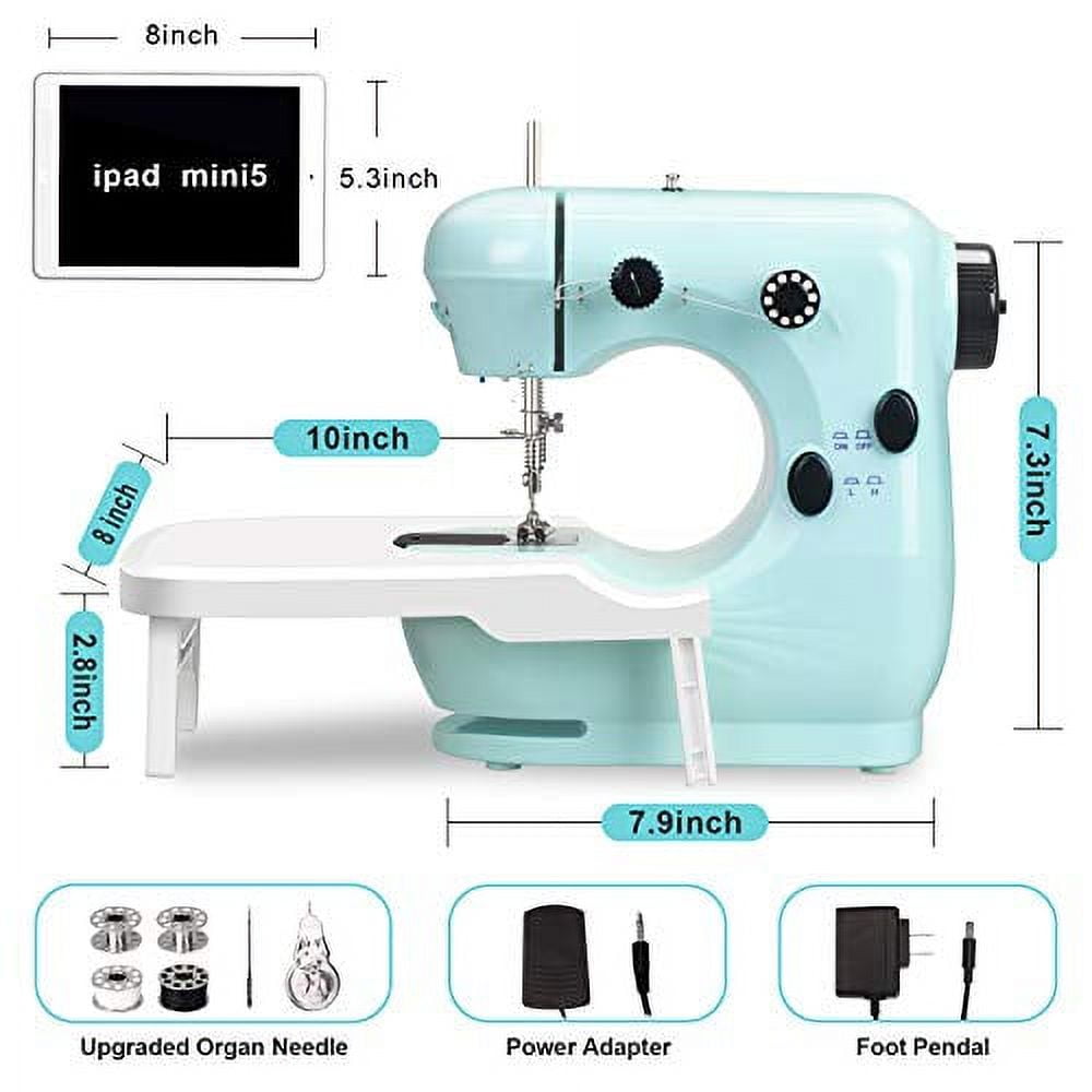 Mini Sewing Machine with Extension Table, Adjustable 2-Speed 2-Thread Sewing Machine, Portable Electric Sewing Machine with Foot Pedal, for Denim