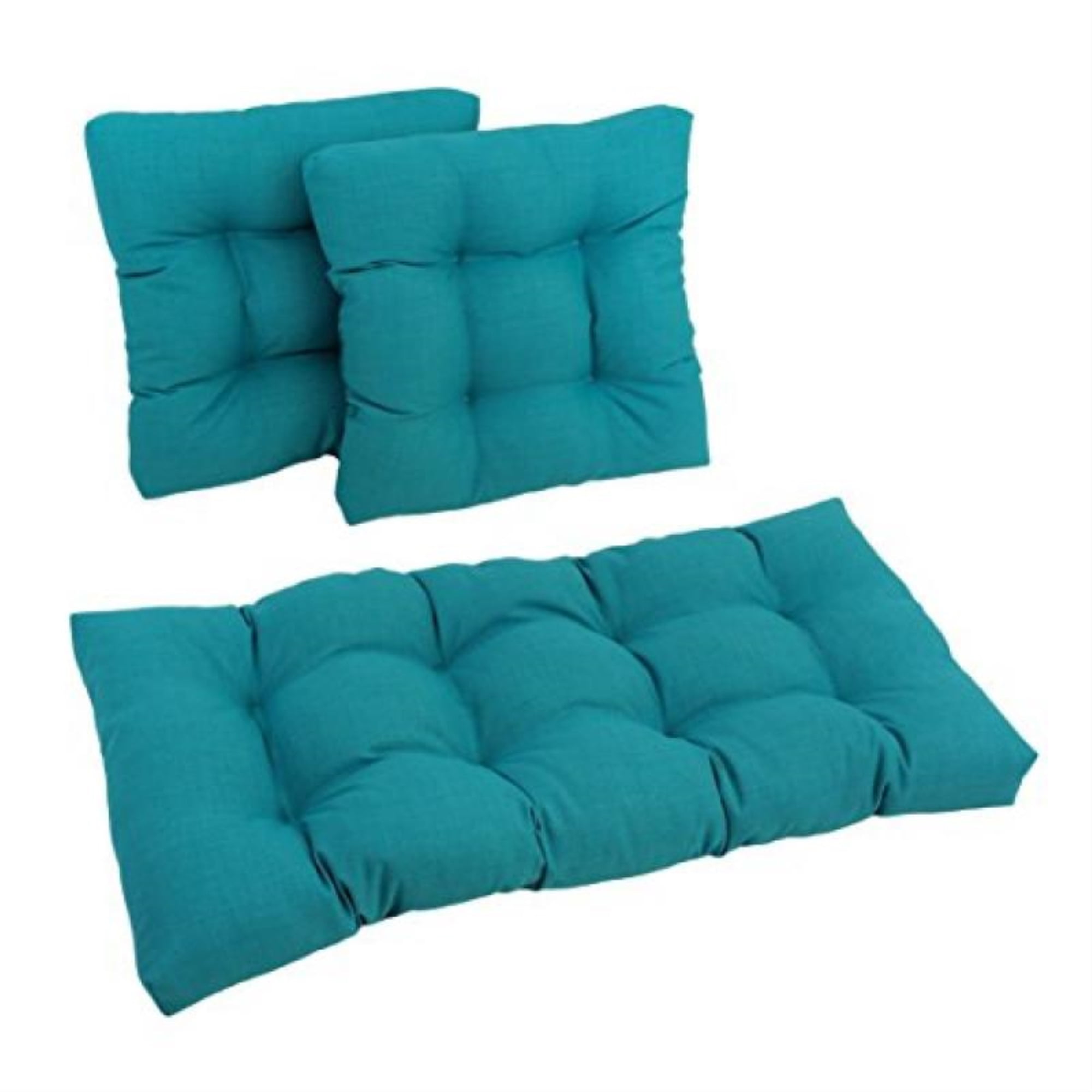 Square Spun Polyester Outdoor Tufted Settee Cushions (Set of 3) Aqua