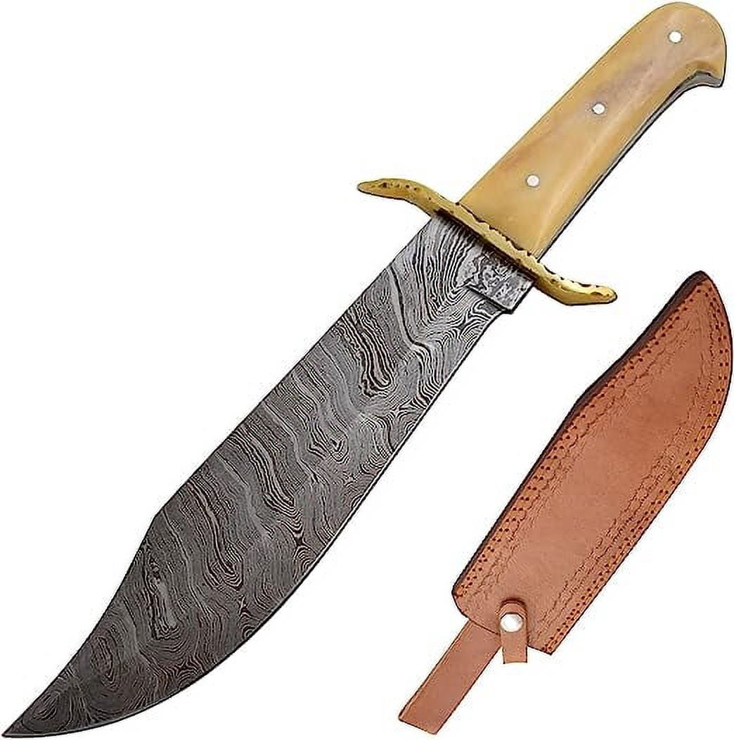 Wild Turkey Handmade 15" Damascus Steel Bone Handle Bowie Knife