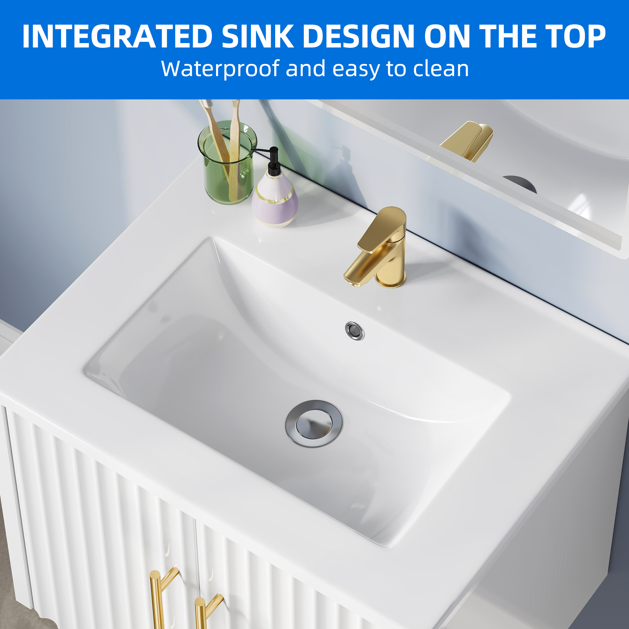 Uforic 23 Inch White Bathroom Vanity with Sink, Wall Mounted Bathroom Sink Storge Cabinet with Drain