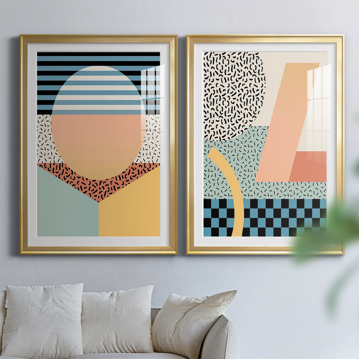 Wexford Home Modern Memphis III Premium Framed Print, 30.5" x 42.5" - Ready to Hang, Gold (Set of 2)