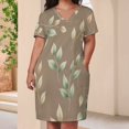 thumbnail image 4 of Muted Brown Leafy Pattern Repeat Loose Pocket Dress Dresses Summer Summer Dresses for Women, 4 of 9