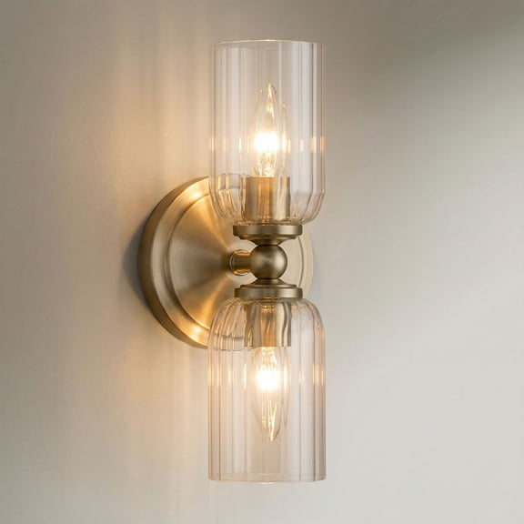 Possini Euro Design Possini Euro Oliver 13"H Satin Brass Fluted Glass 2-Light Wall Sconce