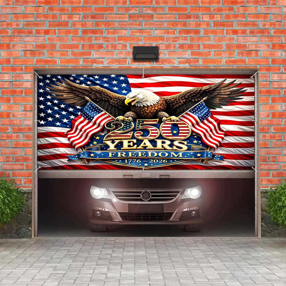 USA 250th Anniversary Garage Door Cover Banner Decorations,1776-2026 - American Flag & Bald Eagle Freedom Patriotic 4th of July Memorial Day Outdoor Car Garage Door Decorations 13 X 6 Ft