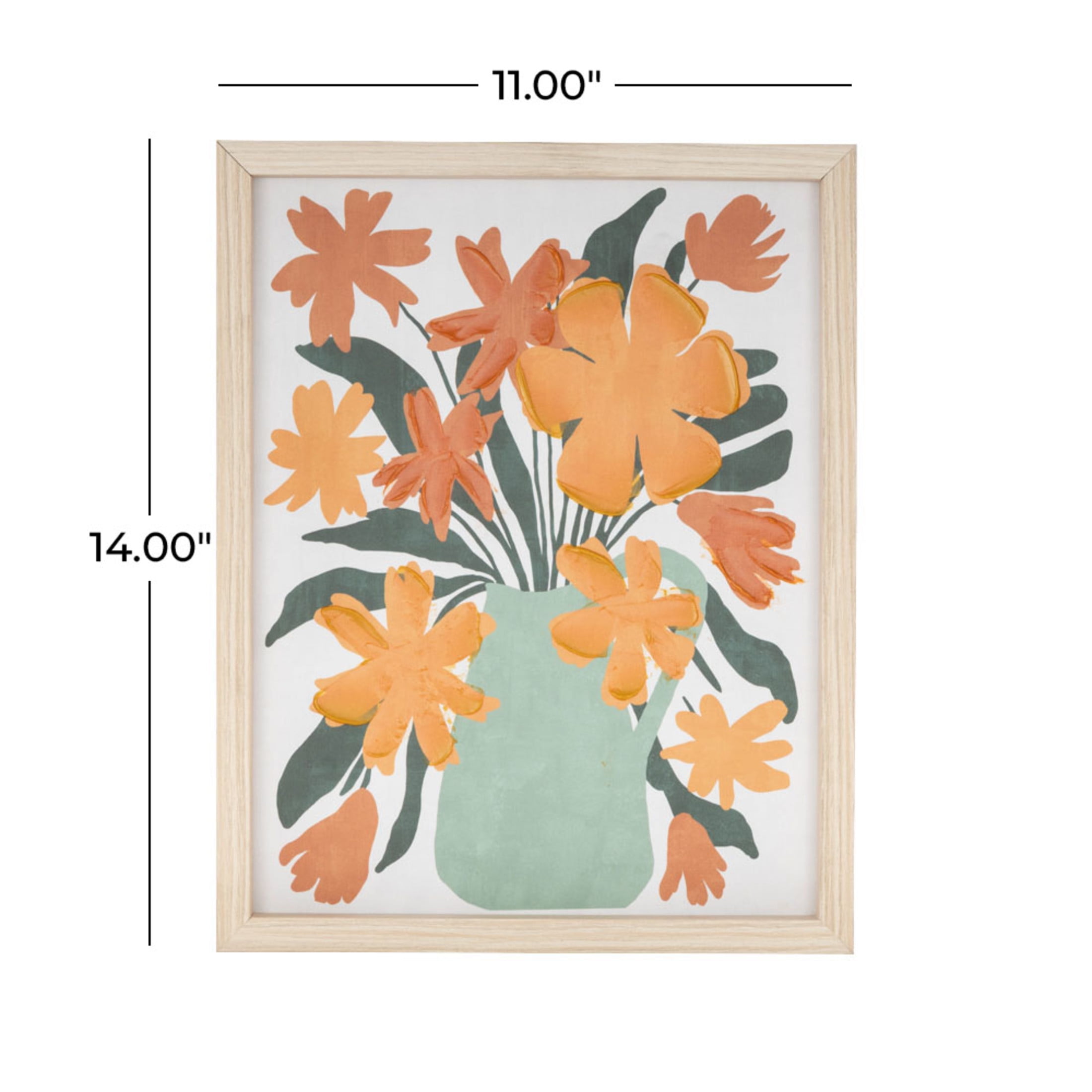 14" x 11" Floral Framed Wall Art with Green Leaves and Vase, by DecMode
