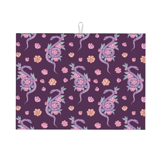 Balery Snake And Flower Alfombrilla de Secado para Cocina, 18x24 Pulgadas, Súper Absorbente para Platos y Encimeras