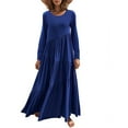 thumbnail image 2 of LYXSSBYX Womens Dresses Long Sleeve Women's Solid Color Loose Long Sleeve Long Dress Round Neck Asymmetric Swing Layered Beach Long Dress, 2 of 6
