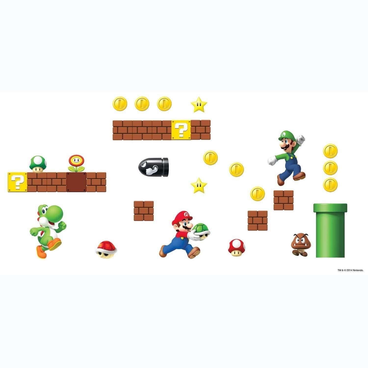 SUPER MARIO Bricks Coins 45 BiG Wall Luigi Nintendo Decals Room Decor