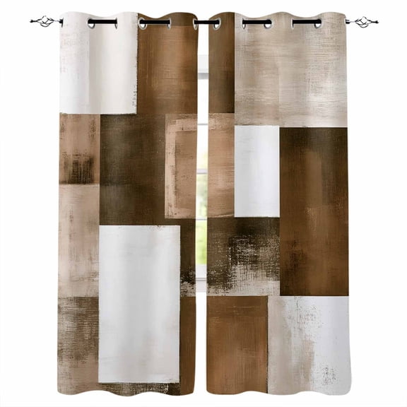 Brown Geometric Blackout Curtains 84 Inches Long for Bedroom, Vintage Oil Painting Contemporary Thermal Insulated Room Darkening Black Out Window Curtain Panels Grommet Drapes for Living Room