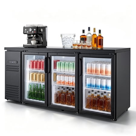 VEVOR Back Bar Cooler, 19.6 Cu. Ft Counter Height Beverage Refrigerator, Commercial Bar Display Fridge w/ 3 Glass Doors, LED Lighting, Fan Cooling Beer Wine Cooler for Pub, Merchandiser, Store