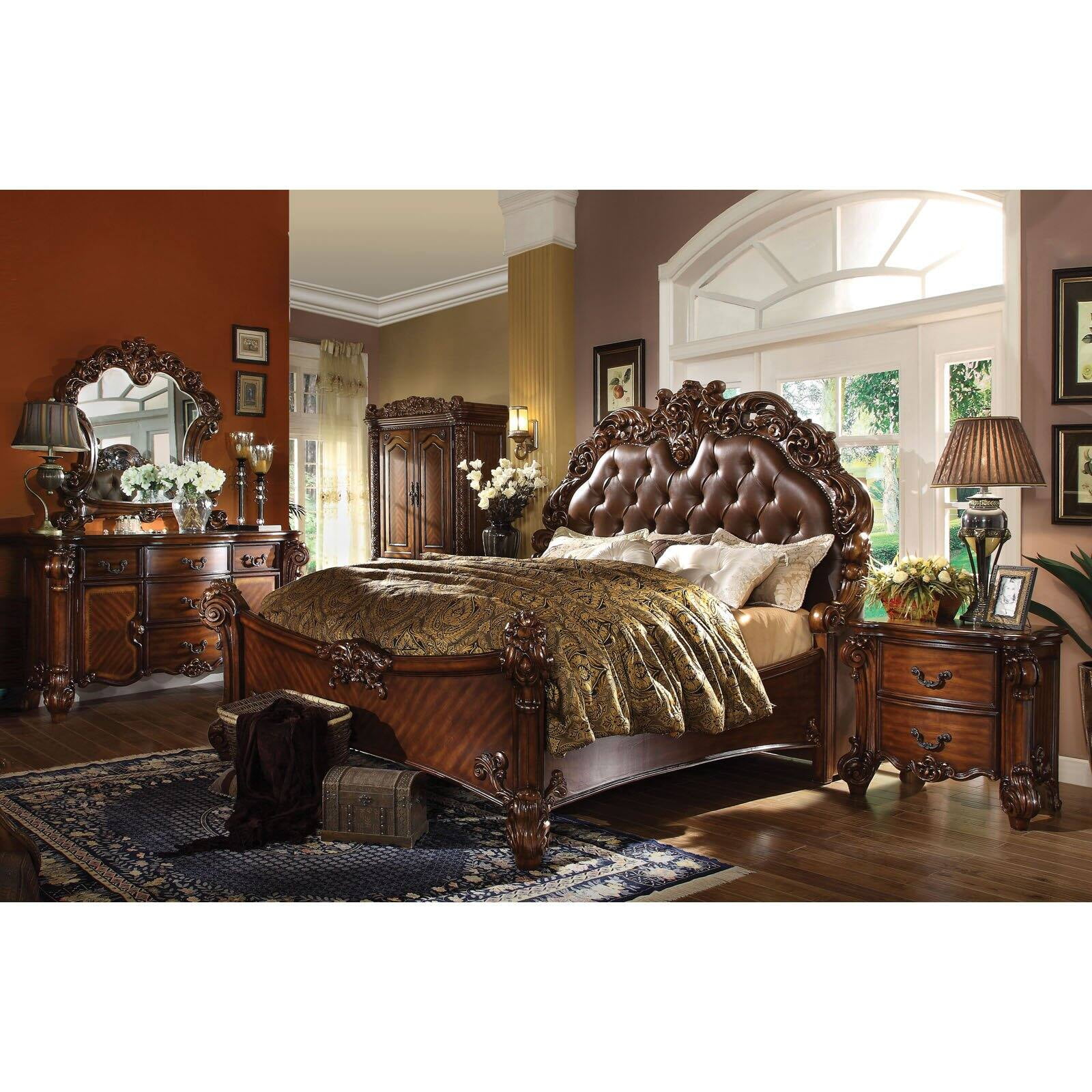 ACME Vendome Faux Leather Upholstered Queen Panel Bed in Warm