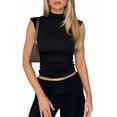 thumbnail image 1 of Sleeveless Crop Tops for Women Mock Neck Ruched Tank Tops Y2k Going Out Tops Solid Slim Fitted Shirts Black S, 1 of 7