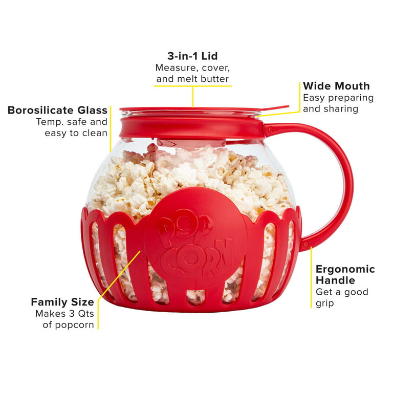 Tasty 3QT Family Size Microwave Popcorn Popper, Dishwasher Safe, Red