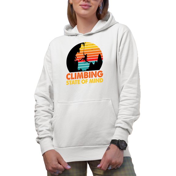 Retro Climbing State of Mind, Rock Climber Quote, White Hooded Sweatshirt or Hoodie, Small