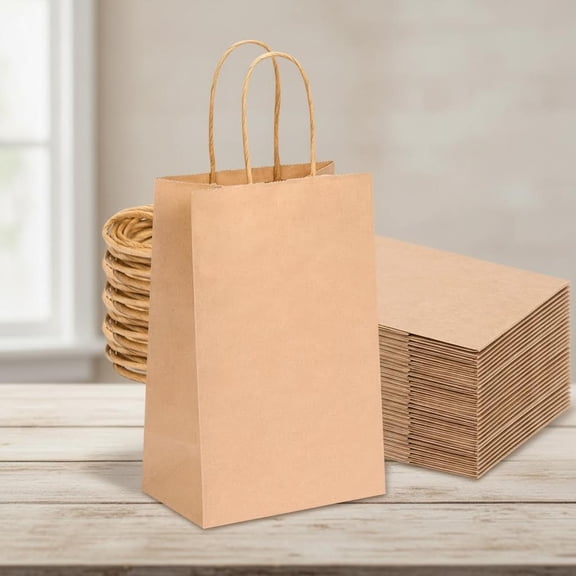 Small Gift Bags, Brown Paper Bags with Handles Bulk for Gift, Shopping, Birthday, Wedding, Business Party (Kraft)