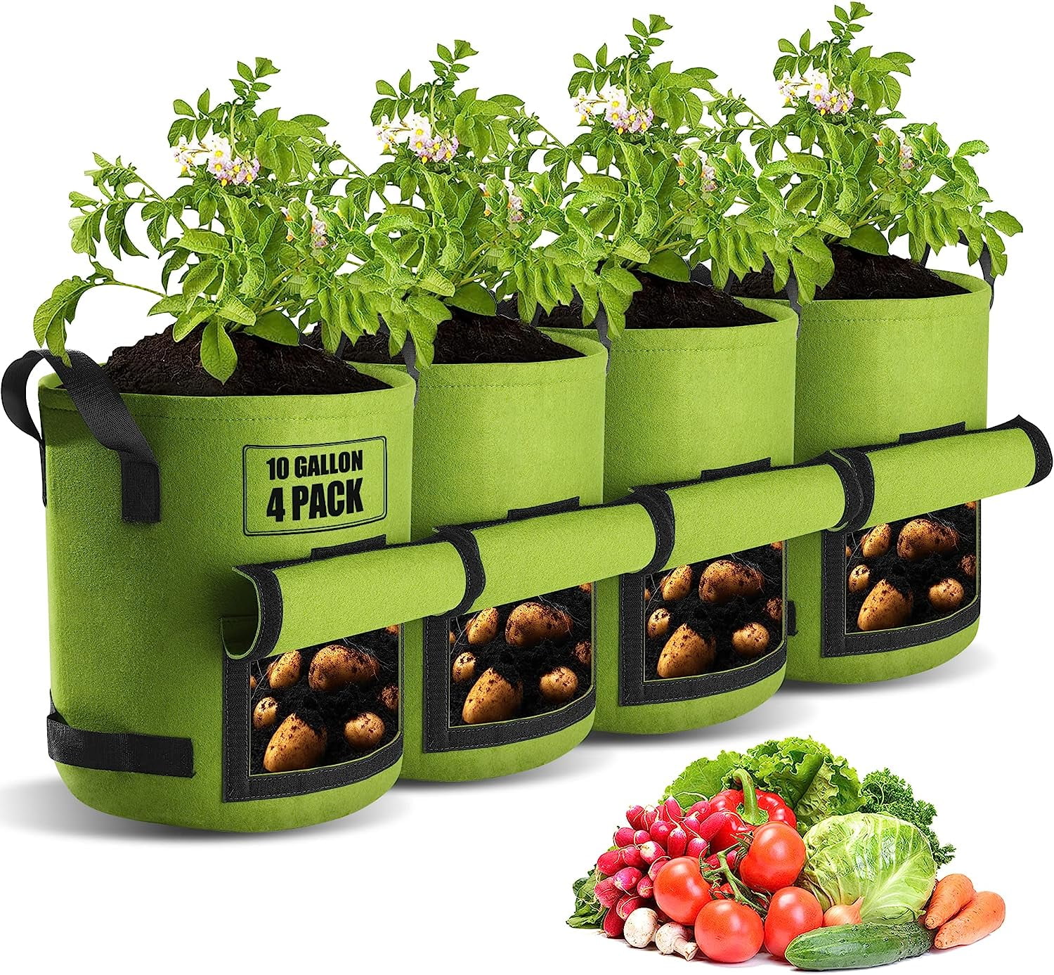 BABYFOND 4 Pack Potato Grow Bags 7 Gallon with Flap, Plant Grow Bags