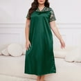 thumbnail image 3 of yillto Womens Plus Size Nightgowns Satin Silky Lace Short Sleeve V Neck Loose Sleepwear Nightdress, 3 of 6