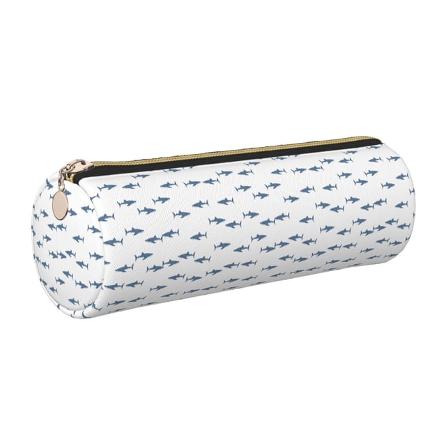 Easygdp Cute Shark para Estuche de Lápices Cilíndrico de Cuero con Cremallera, Organizador de Lápices de Cuero para Escuela, Oficina y Viajes