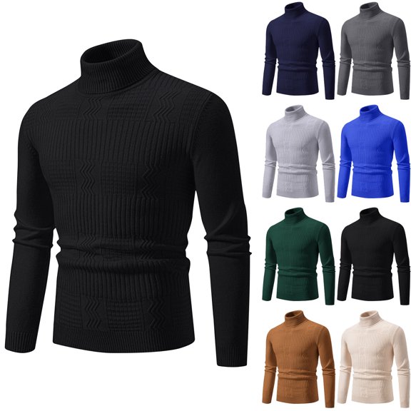 Danhjin Slim Sweater Tops for Men Turtleneck Solid Color Casaul Fall Winter Warm Pullover Shirts Long Sleeve Comfy Soft Loungewear Outdoor T Shirts Blouses