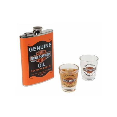 Glassware Flask - Harley-Davidson Genuine Oil Can Hip Flask & Shot Glass Gift Set, HDL-18557, Harley Davidson