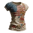 thumbnail image 4 of Patriotic Shirts 4th of July T Shirts for Women Vintage Floral Print Short Sleeve Casual Crew Neck Independence Day Tops Beige L, 4 of 7