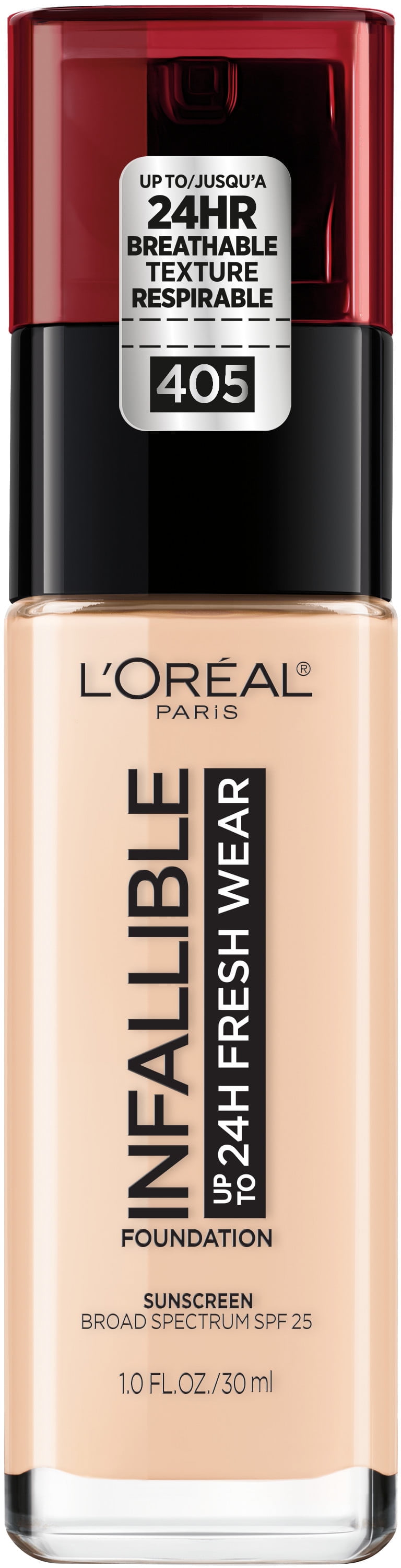 L'Oreal Paris Infallible Fresh Wear 24 Hr Liquid Foundation Makeup, 405 Porcelain, 1 fl oz