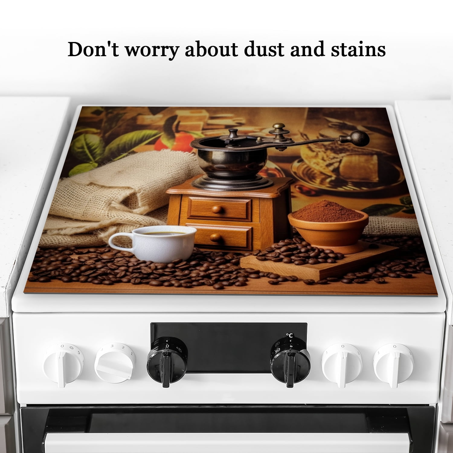 Coffee Stovetop Cover For Gas Stove, Coffee Bean Print Non-Slip Ceramic Cooktop Cover, Washable Foldable Stove Mat for Kitchen RV (28×20 Inch)