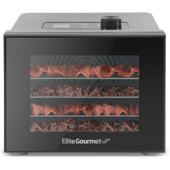 Elite Gourmet Food Dehydrator, Stainless Steel Trays Food Dehydrator, Adjustable Temperature Controls, Jerky Herbs Fruit Veggies Snacks