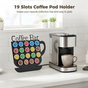 Black Metal K Cup Holder – 19‑Slot Coffee Pod Organizer, Vertical Capsule Rack, Countertop Storage Display for Kitchen, Office & Home Coffee Bar
