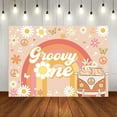 thumbnail image 2 of Groovy One Happy Birthday Backdrop Daisy Floral Girls 1st Birthday Party Decorations for Newborn Boho Rainbow Bus First Birthday Photography Background Cake Table Banner, 2 of 4