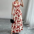 thumbnail image 3 of JoveMarine Summer Dresses for Women 2026 Floral - Print V-Neck Long Waist Cinching Flowy Maxi Dress with Elastic Back for Beach Resort,Red XL, 3 of 8