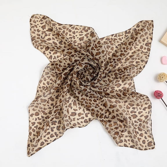 ERDOUY Elegant Personalized Scarf, Chiffon Square Scarf Simulation Silk Scarf, Decorative Leopard Pattern Scarf (Light Brown)