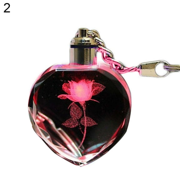UDIYO Fashion Rose Heart Key Chain Color Changing Flashing LED Lights Couple Keyring