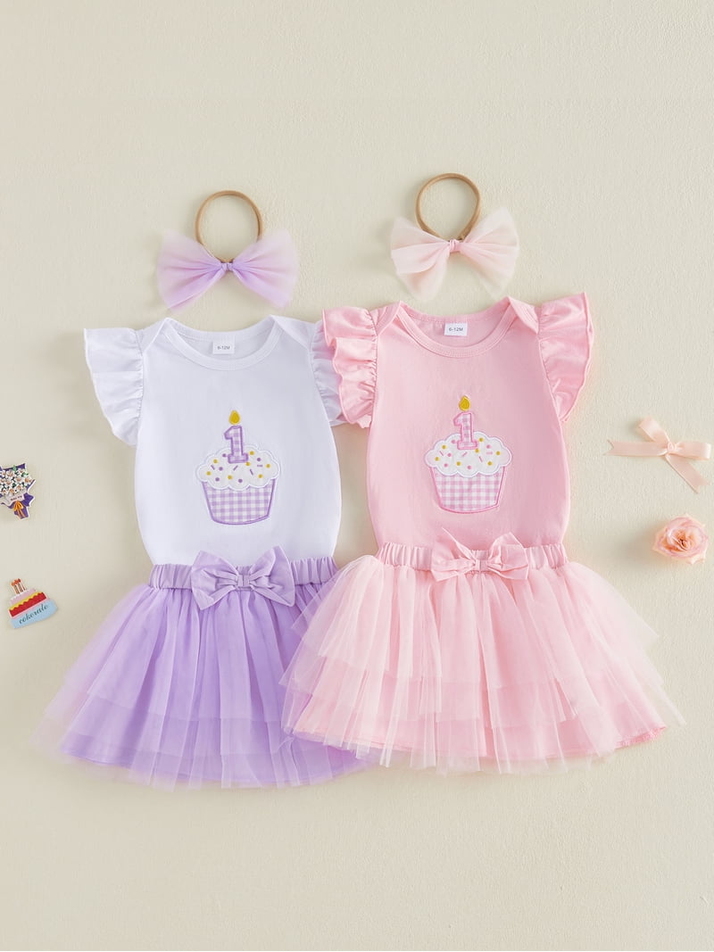 1st birthday cupcake dress Aojekbee Baby Girl First Outfit Embroidered Flying Sleeve Romper Tulle Skirt and Bow Headband 3 Piece Set The first birthday tutu Sizes_Regular Bridal Earrings Wedding Earrings My Actual Bust is:30