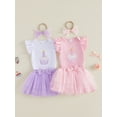 thumbnail image 3 of Aojekbee Baby Girl First Birthday Outfit Cupcake Embroidered Flying Sleeve Romper Tulle Skirt and Bow Headband 3 Piece Set, 3 of 9