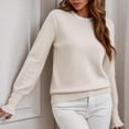 thumbnail image 4 of Dpjklzsn Women's Cotton Knit Crewneck Sweater, Lace Trim Long Sleeve Pullover with Decorative Button Cuffs, 4 of 9