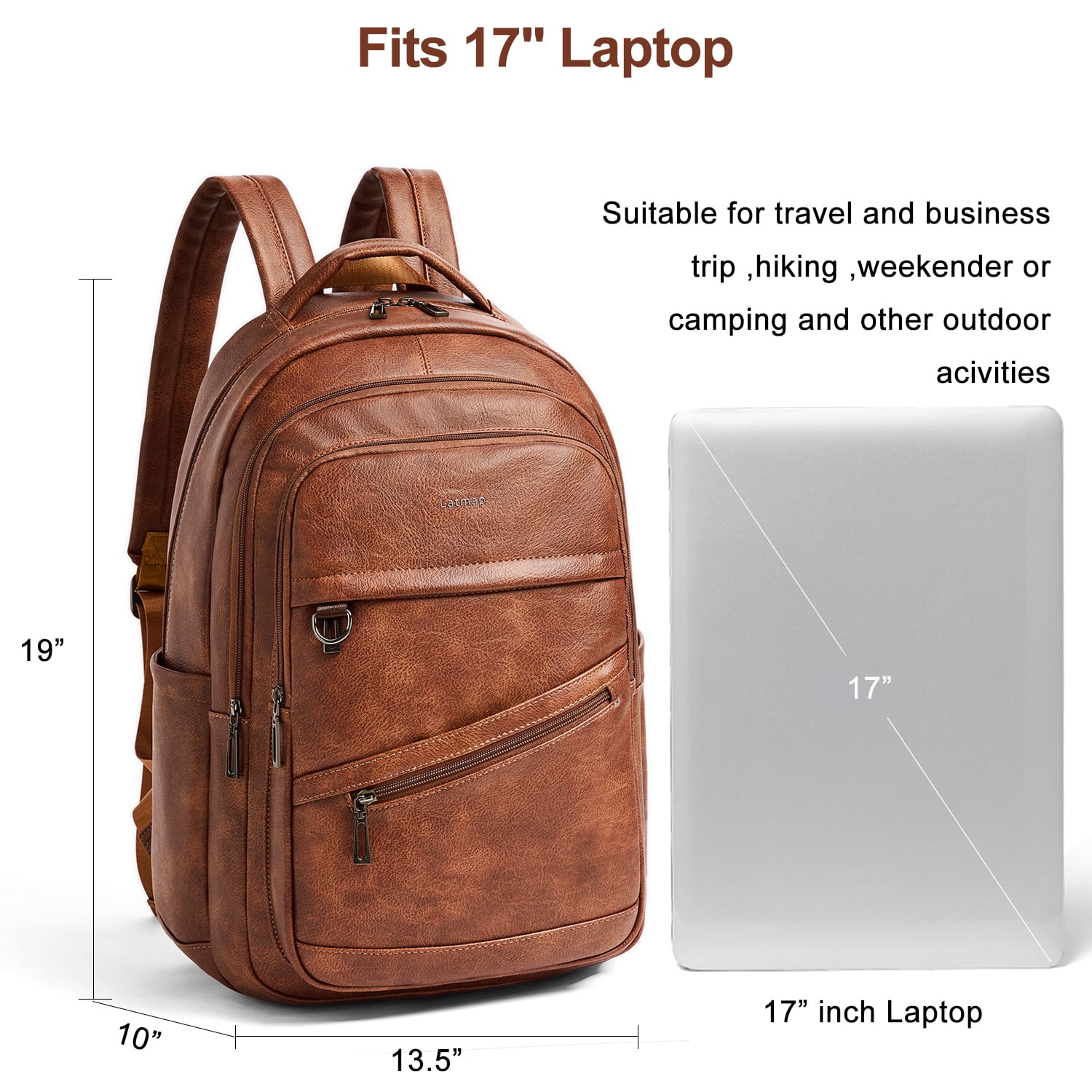 LATMAP Unisex 43L Backpack, Brwon