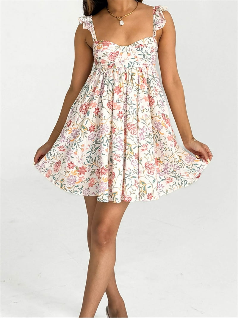 Qmyliery Women Slip Dress, Sleeveless Backless Floral/Solid A-line Dress  Summer Mini Dress - Walmart.com