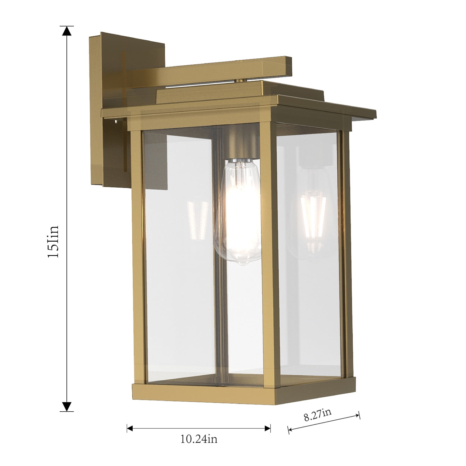 Better Homes & Gardens 15" Classic Outdoor Wall Light, Brass Finish Glass Lens, Corded Electric, ST19 LED bulb