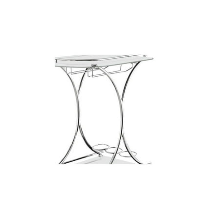 Serving Cart with Glass Shelves & Wheels - Modern Bar Cart for Kitchen, Dining Room, Living Room - Silver Finish
