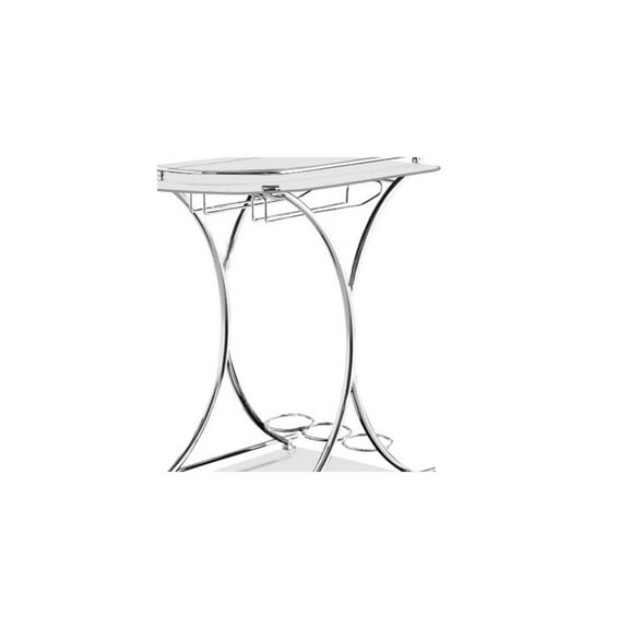Serving Cart with Glass Shelves & Wheels - Modern Bar Cart for Kitchen, Dining Room, Living Room - Silver Finish