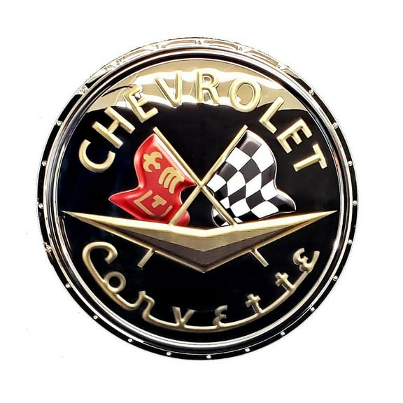 1953-1962 C1 Corvette Badge Stainless Steel Wall Hanging Sign - Black/Chrome: 22" x 22"