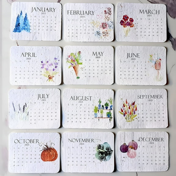 CCOCC Plantable Seed Calendar 2025,Natural Flower Calendar,From January 2025 to December 2025,Plantable Growing Plants for Planning (1SET)