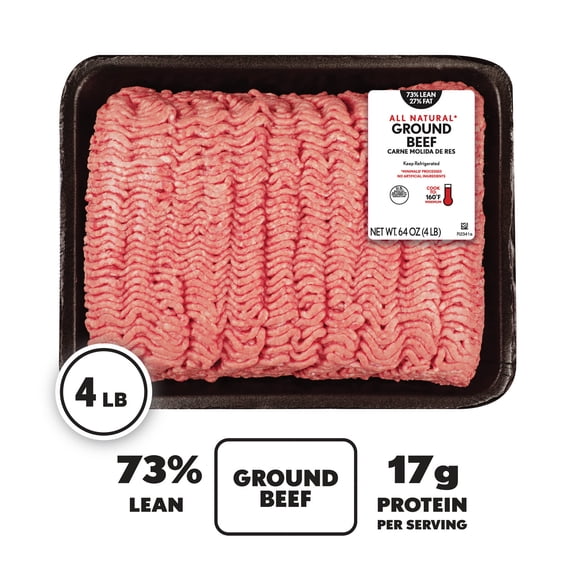 Ground Beef 73% Lean/27% Fat, All Natural*, 4 lb Tray