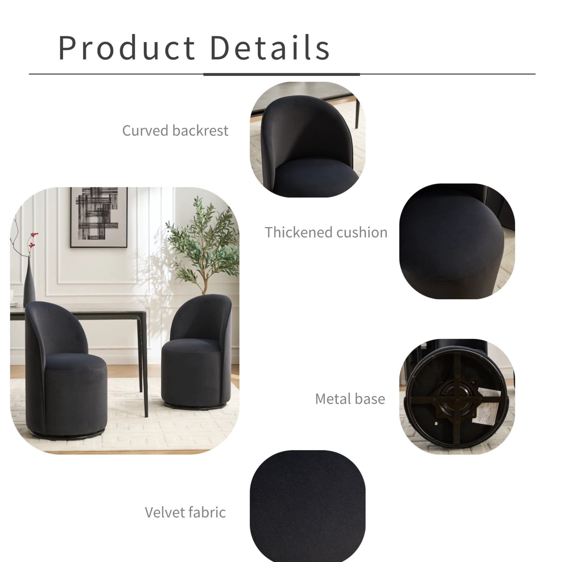 Noble House Mid Century Modern Velvet Swivel Barrel Dining Chair, Set of 1, Dark Gray